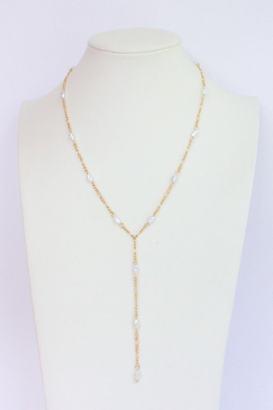 Accessories Cara o Sello Necklaces | Oval Pearl V Necklace Gold