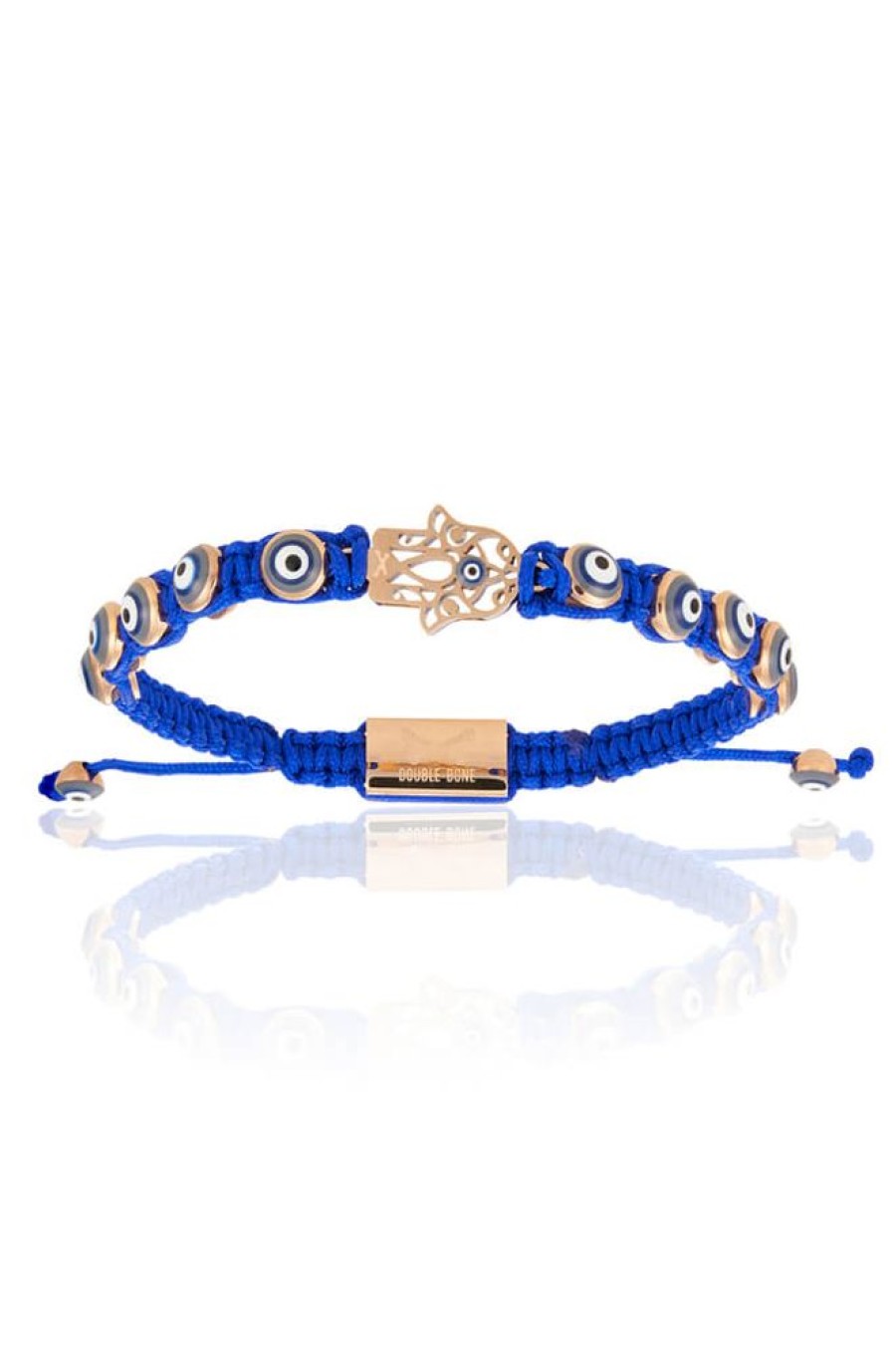 Accessories Double Bone Bracelets | Blue Nylon Pink Gold Hamsa Hand S/M