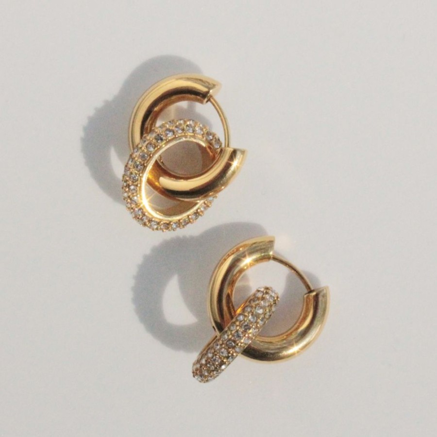 Accessories Cara o Sello Earrings | Solid Link Pave Earrings Gold