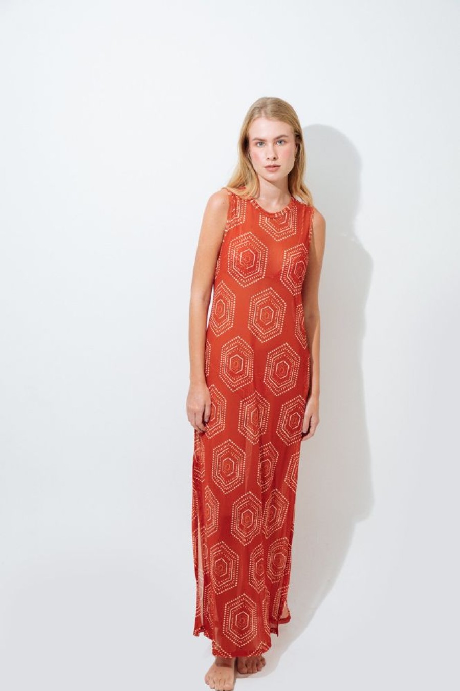 Cover-Ups Mar de Lua | Lua 672 Agata Terra Dress Orange