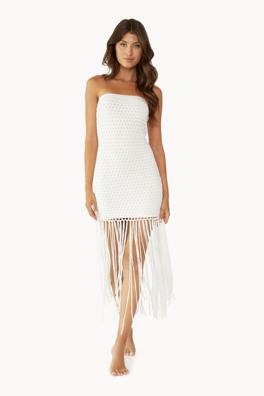 Cover-Ups PQ Swim | Vanessa Strapless Fringe Dress White