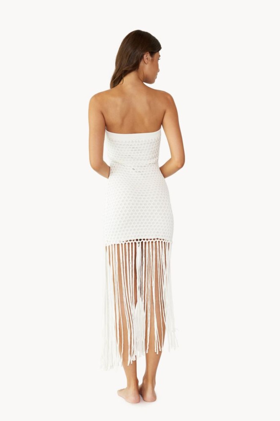 Cover-Ups PQ Swim | Vanessa Strapless Fringe Dress White