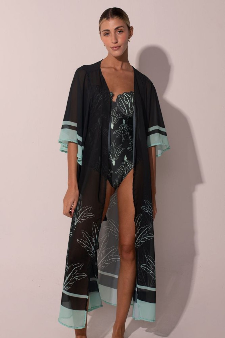 Cover-Ups Ancora | Some Palms For Dessert Kimono Green