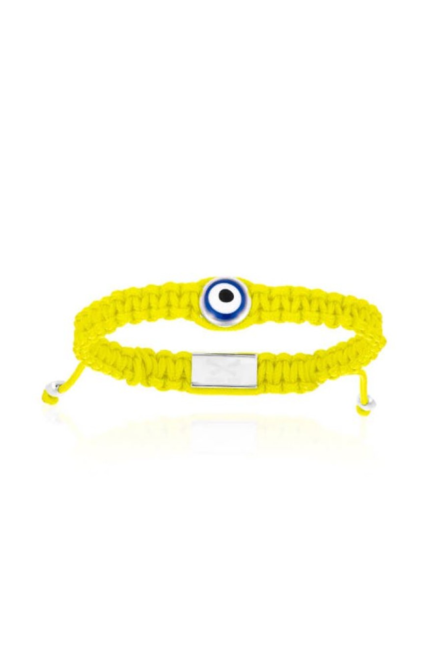 Accessories Double Bone Bracelets | Yellow Nylon Bracelet With Silver Lucky Evil Eye S/M