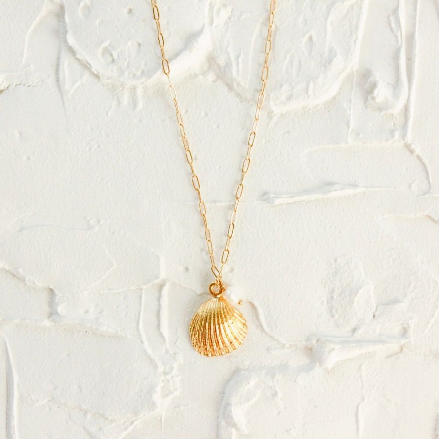 Accessories Cara o Sello Necklaces | Mini Shell & Pearl Clipchain Necklace Gold