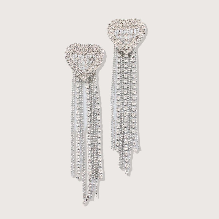 Accessories Cara o Sello Earrings | Heart Zirconia Drop Earrings Silver