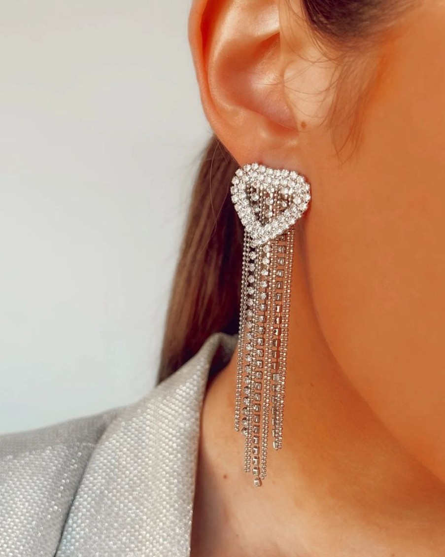 Accessories Cara o Sello Earrings | Heart Zirconia Drop Earrings Silver