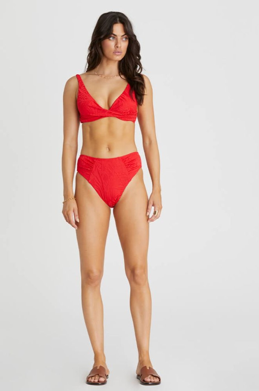 Bikinis Aqua Blu High Waisted | Penelope High Waist Pant Bikini Bottom Red