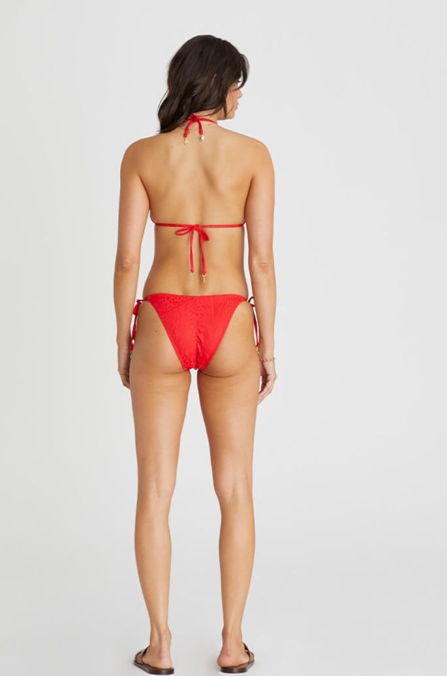 Bikinis Aqua Blu Ruched | Felicity Tie Side Pant Bikini Bottom Red