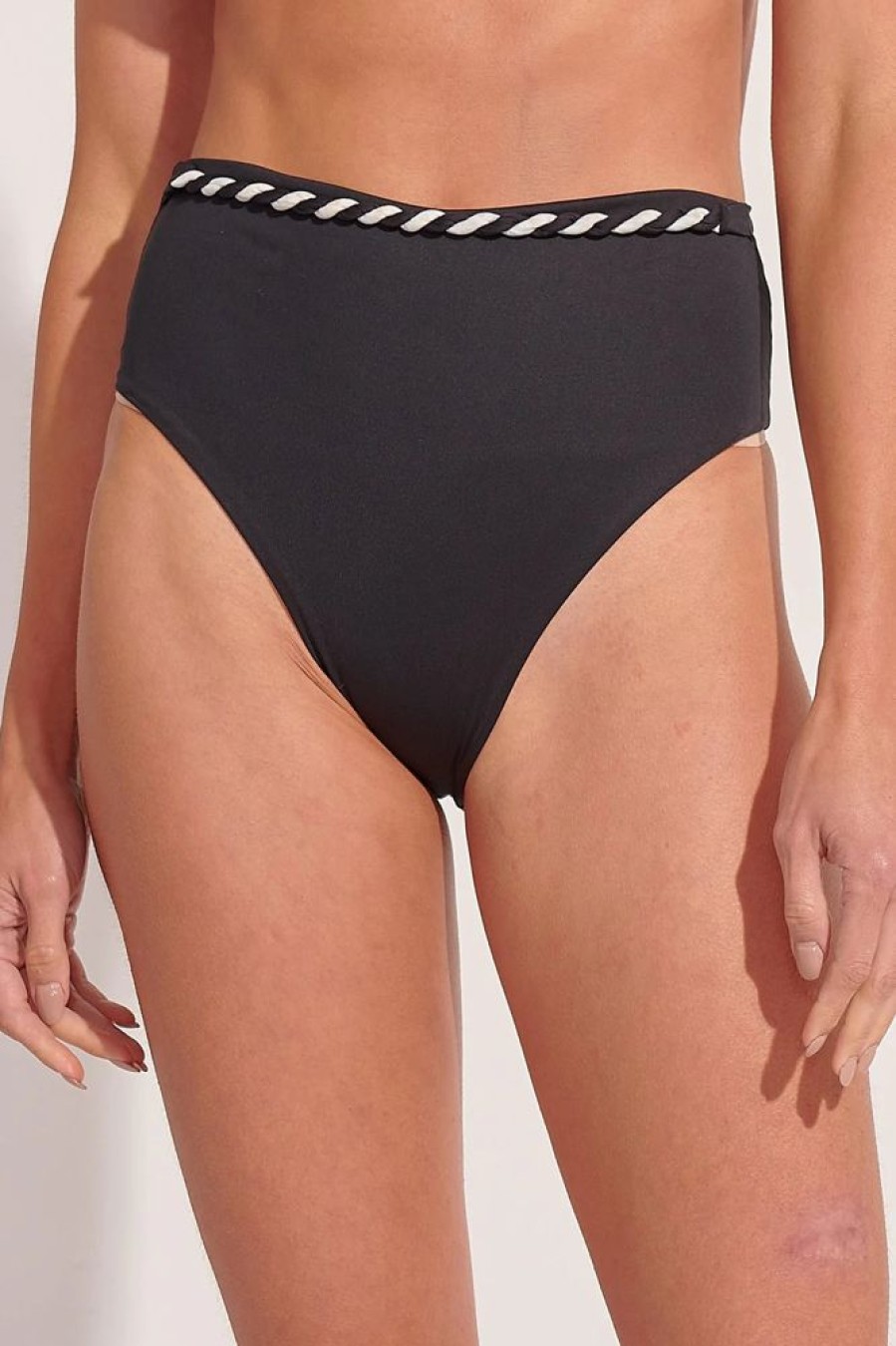 Bikinis Ancora High Waisted | The Deco Braided High Waist Bikini Bottom Black