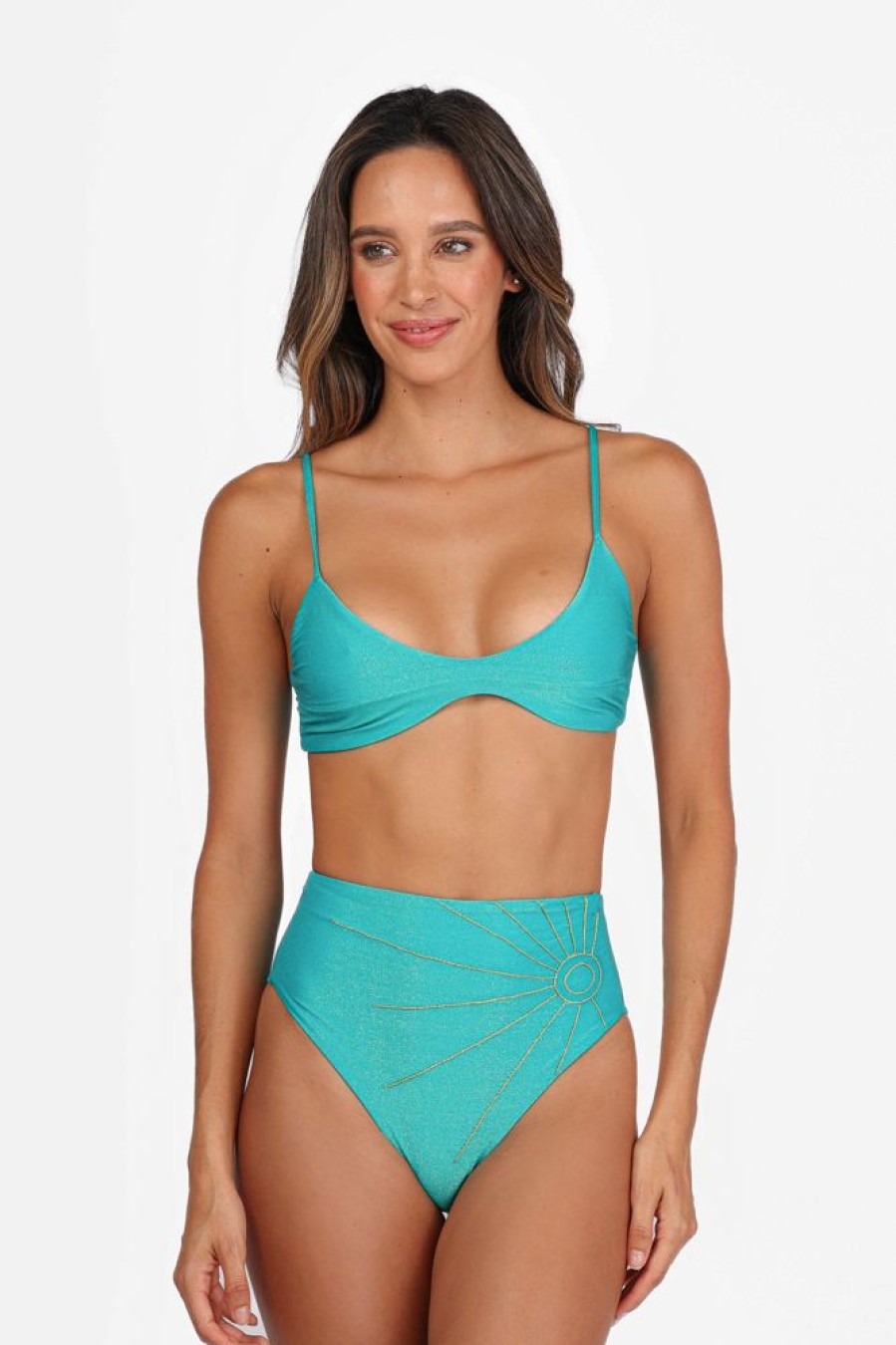 Bikinis Sea Salt High Waisted | Perla Bikini Bottom Aqua Blue