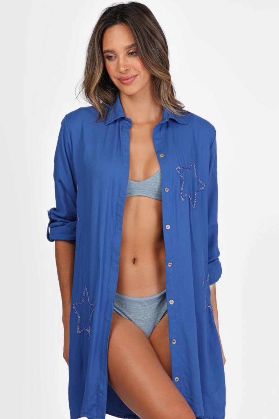 Cover-Ups Sea Salt | Marea Shirt Royal Blue