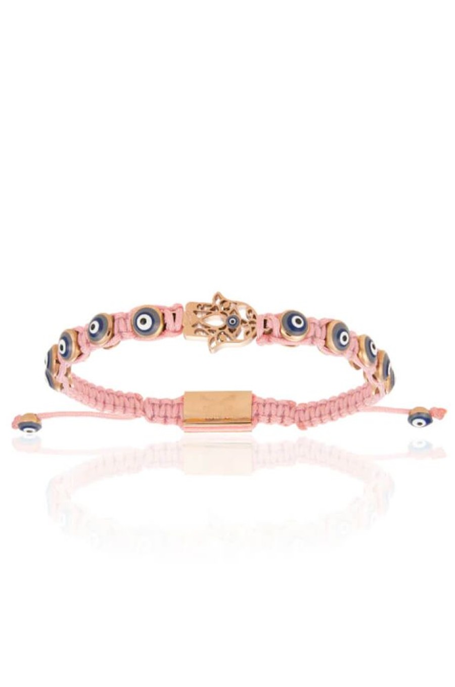 Accessories Double Bone Bracelets | Pink Nylon Hamsa Bracelet Rose Gold