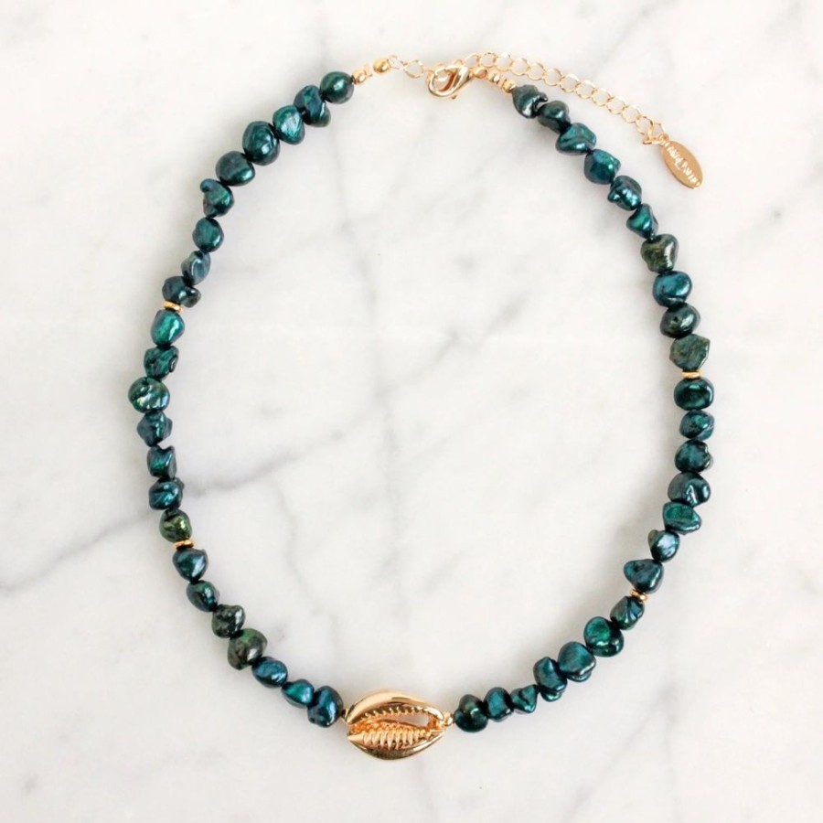 Accessories Cara o Sello Necklaces | Deep Blue Shell Necklace Blue/Gold