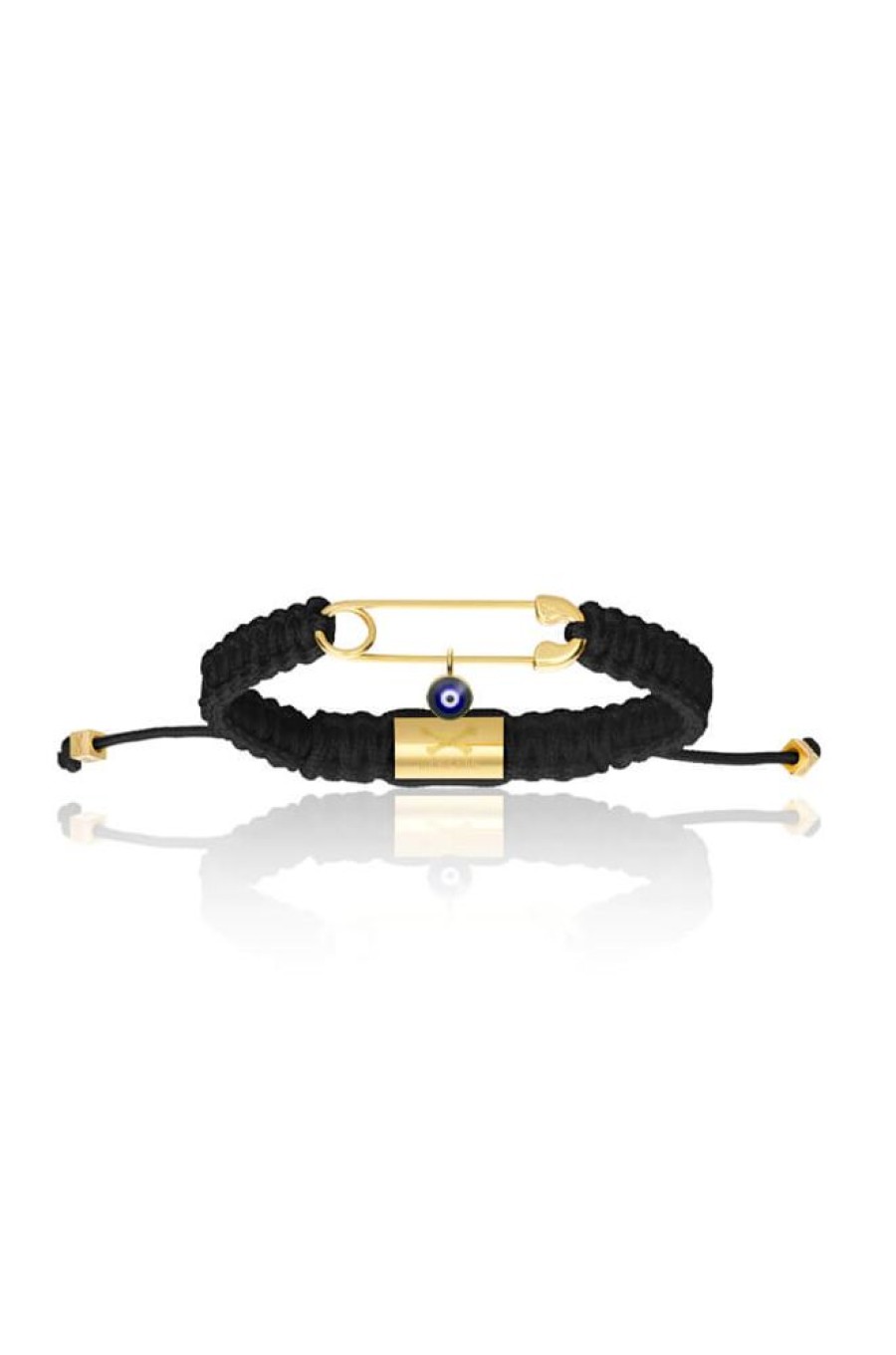 Accessories Double Bone Bracelets | Black Nylon With Yellow Gold Polyester Safety Pin Bracelet S/M