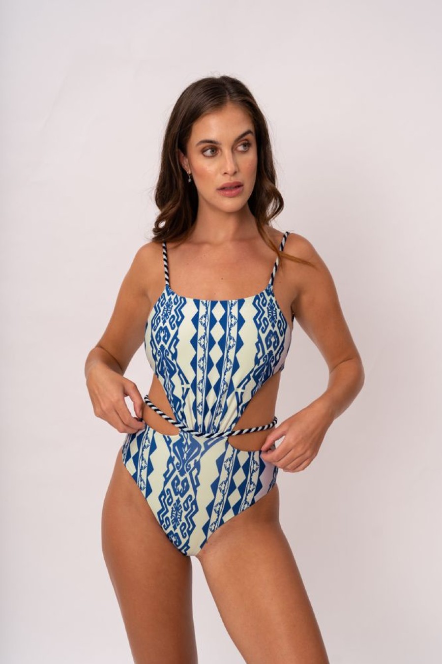 One Pieces Mompossina | Journey Wrap Cut Out One Piece Blue